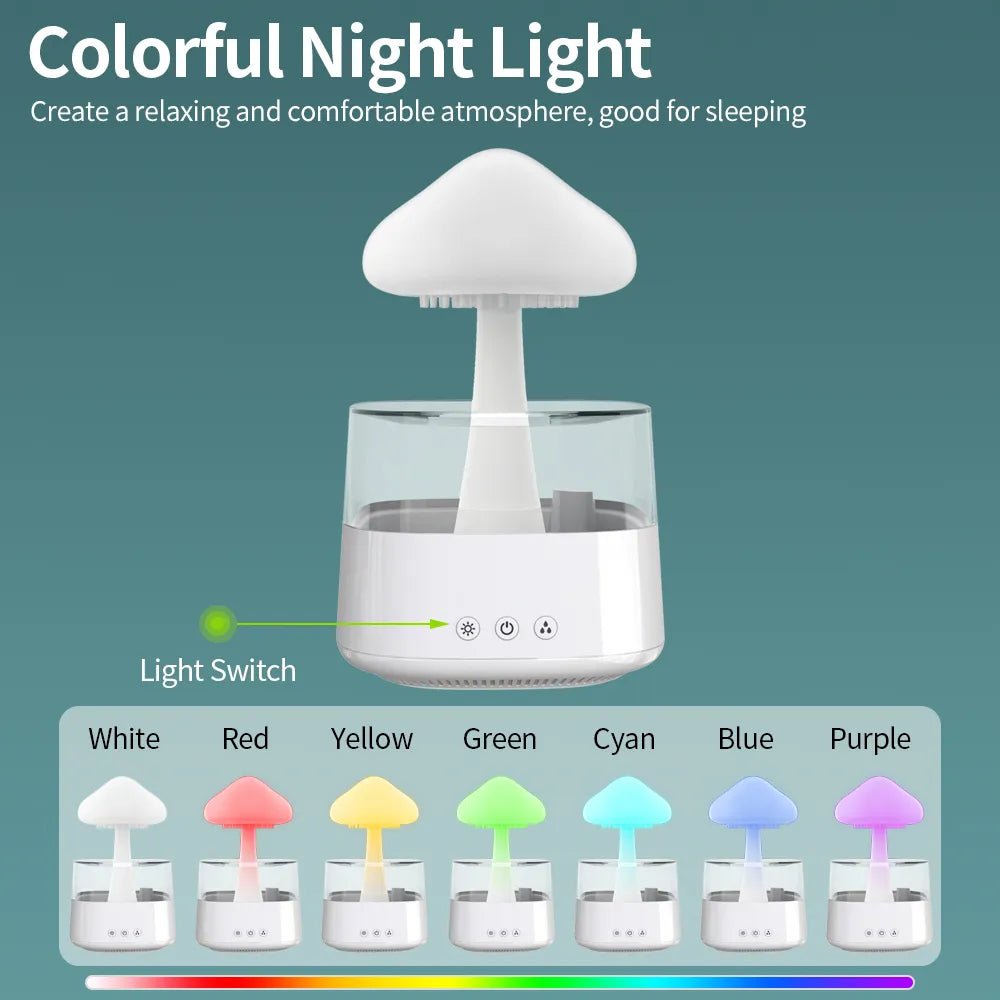 Mushrom Rain Humidifier Cloud Air Humidifier Essential Oil Changing Colors LED Raining Cloud Nightlight Humidifier - Haussengad