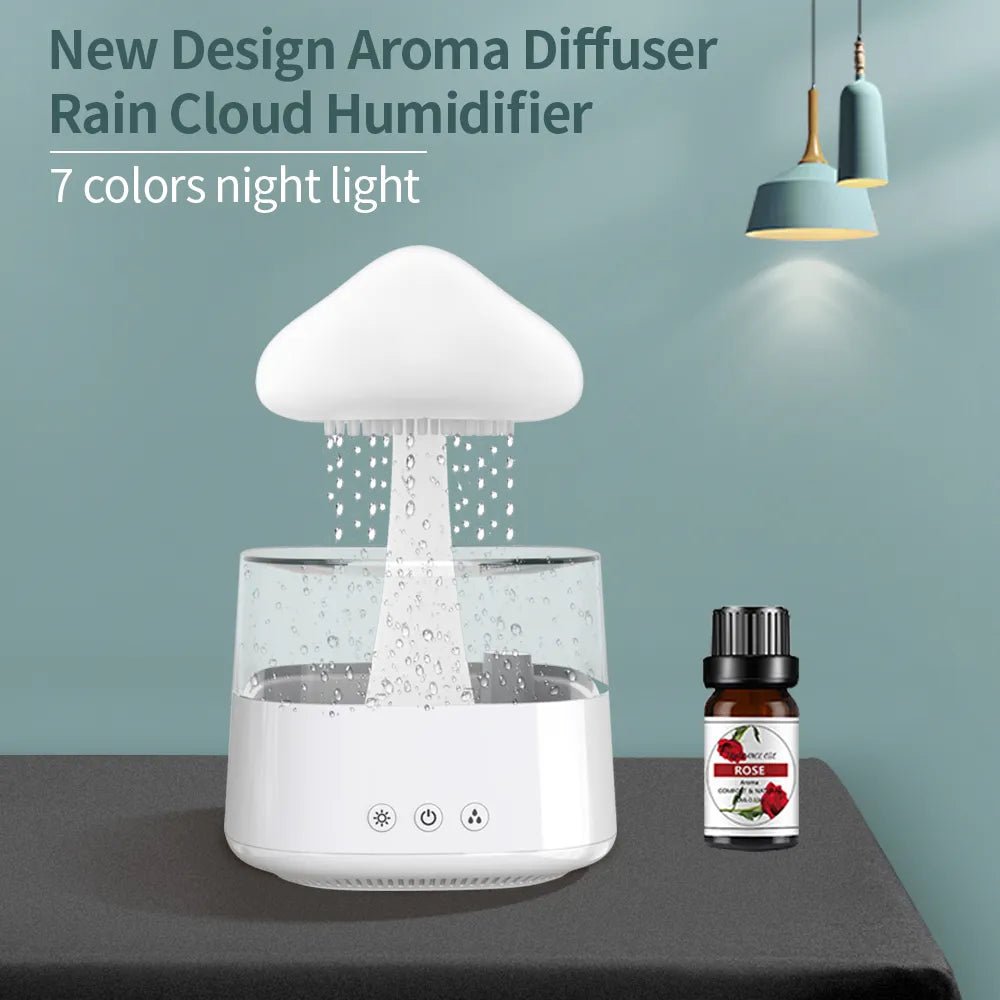 Mushrom Rain Humidifier Cloud Air Humidifier Essential Oil Changing Colors LED Raining Cloud Nightlight Humidifier - Haussengad