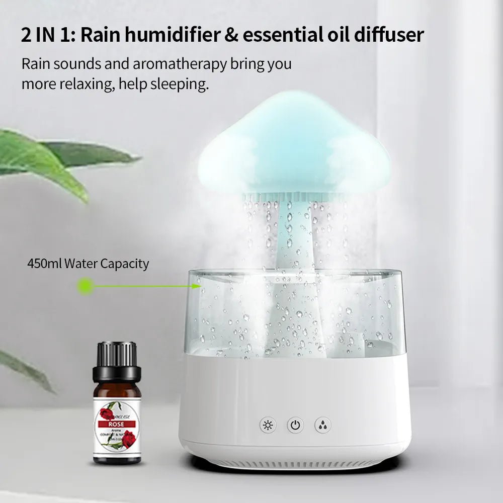 Mushrom Rain Humidifier Cloud Air Humidifier Essential Oil Changing Colors LED Raining Cloud Nightlight Humidifier - Haussengad