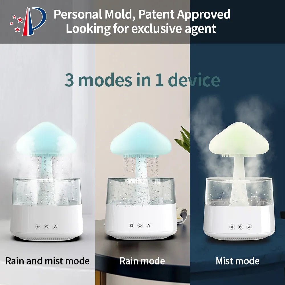 Mushrom Rain Humidifier Cloud Air Humidifier Essential Oil Changing Colors LED Raining Cloud Nightlight Humidifier - Haussengad