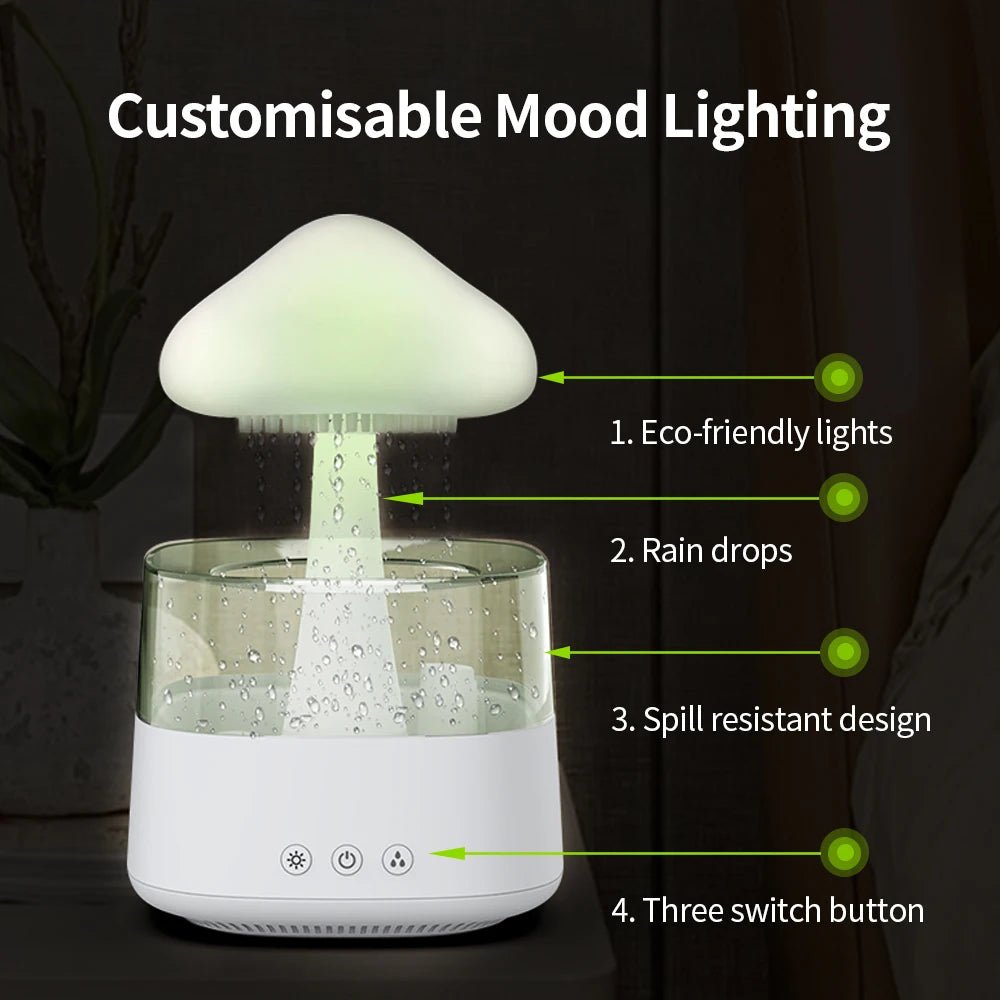 Mushrom Rain Humidifier Cloud Air Humidifier Essential Oil Changing Colors LED Raining Cloud Nightlight Humidifier - Haussengad