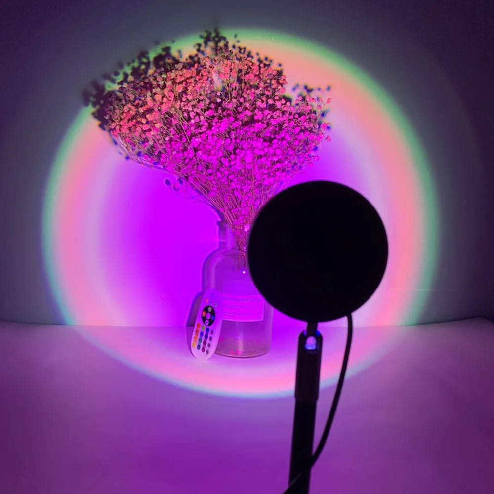 Smart Bluetooth Night Light Rainbow Sunset Projector Lamp for Home Coffe shop Background Wall Decoration Atmosphere Table Lamp - Haussengad