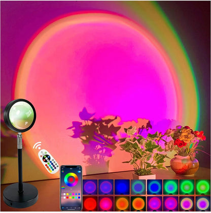 Smart Bluetooth Night Light Rainbow Sunset Projector Lamp for Home Coffe shop Background Wall Decoration Atmosphere Table Lamp - Haussengad