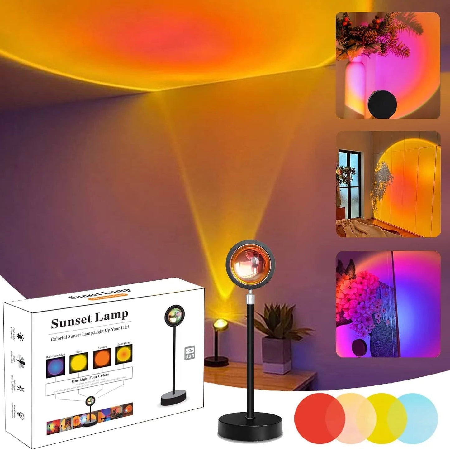 Smart Bluetooth Night Light Rainbow Sunset Projector Lamp for Home Coffe shop Background Wall Decoration Atmosphere Table Lamp - Haussengad